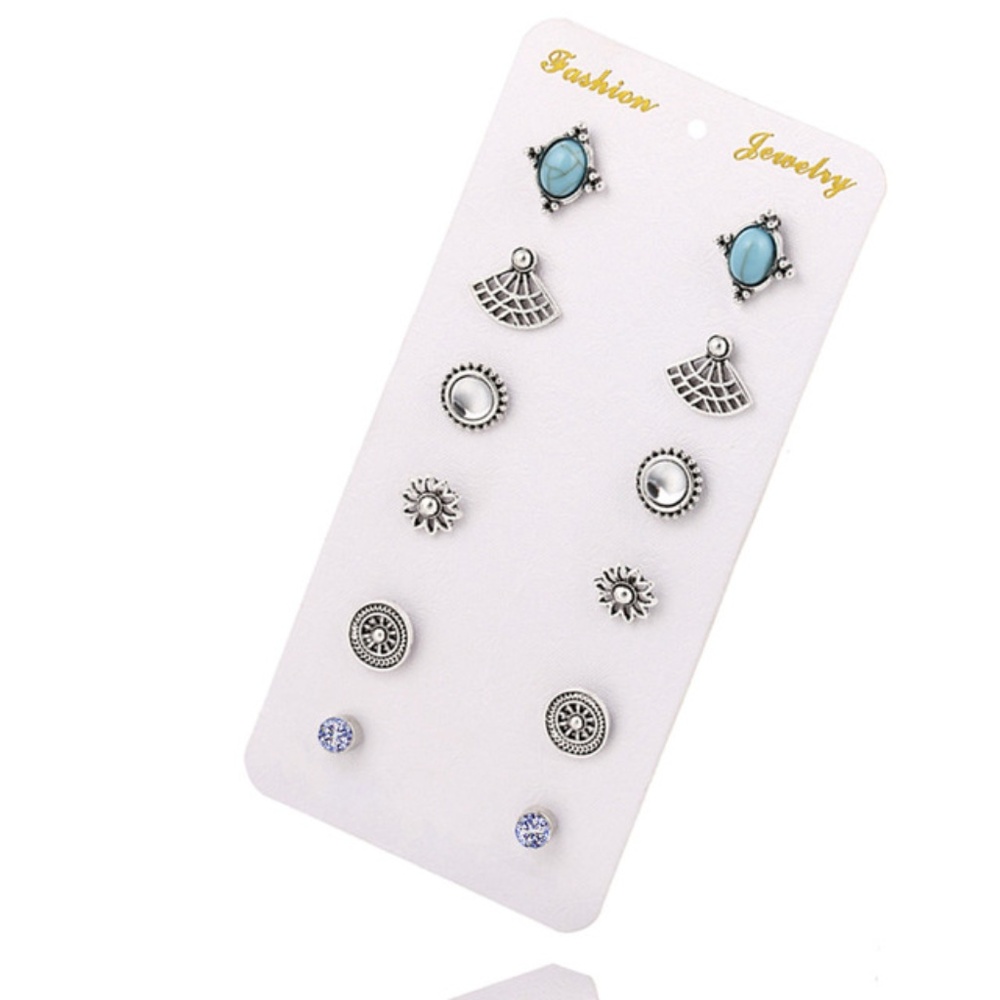 Set of 6 pairs of fashionable stud earrings